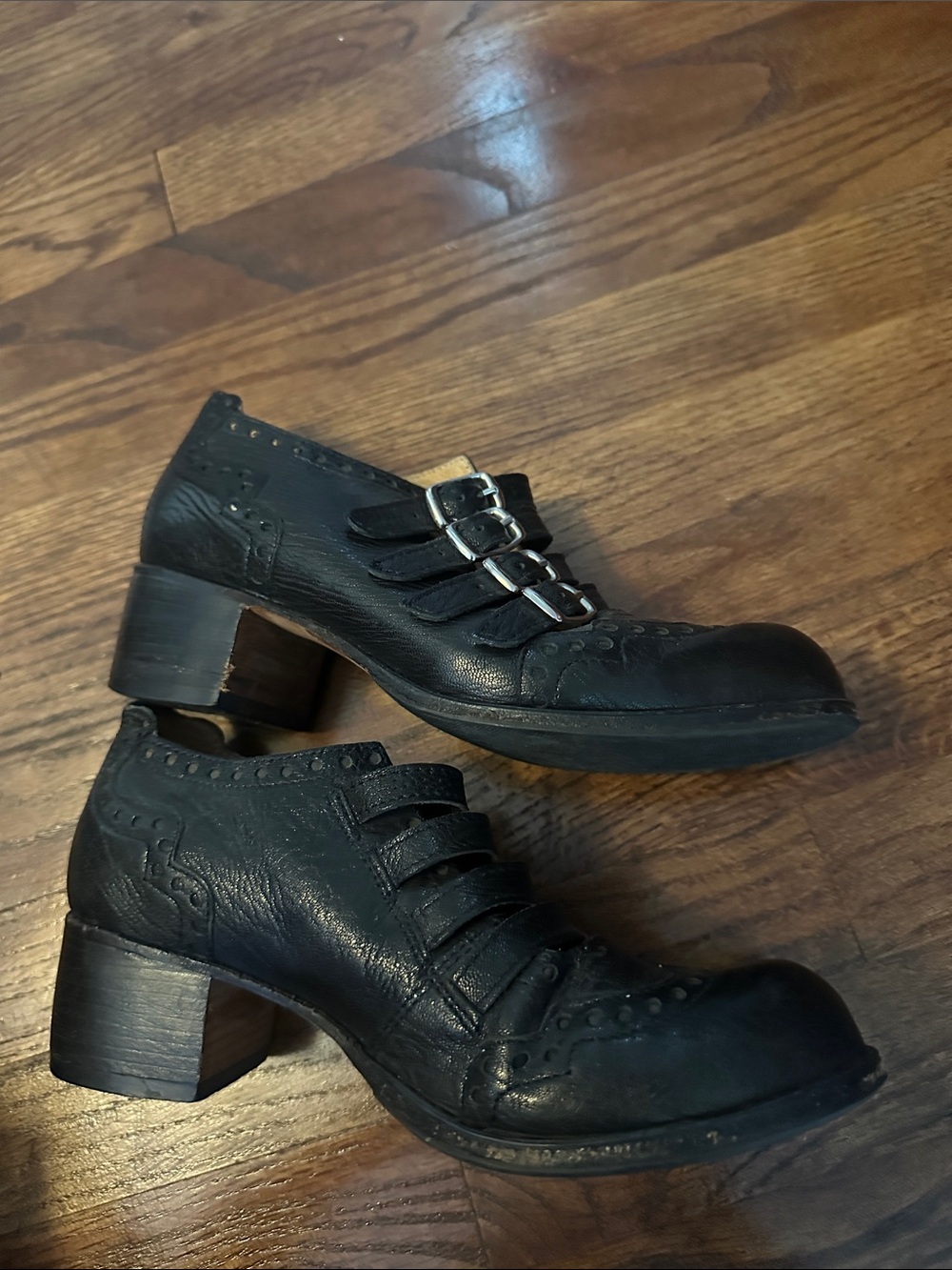 Vintage Women’s Black Leather Buckle Heels
